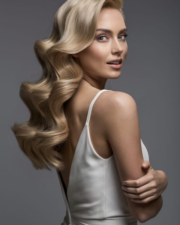 Stunning Platinum Blonde Hair with Lovely Shoulder-Length Waves